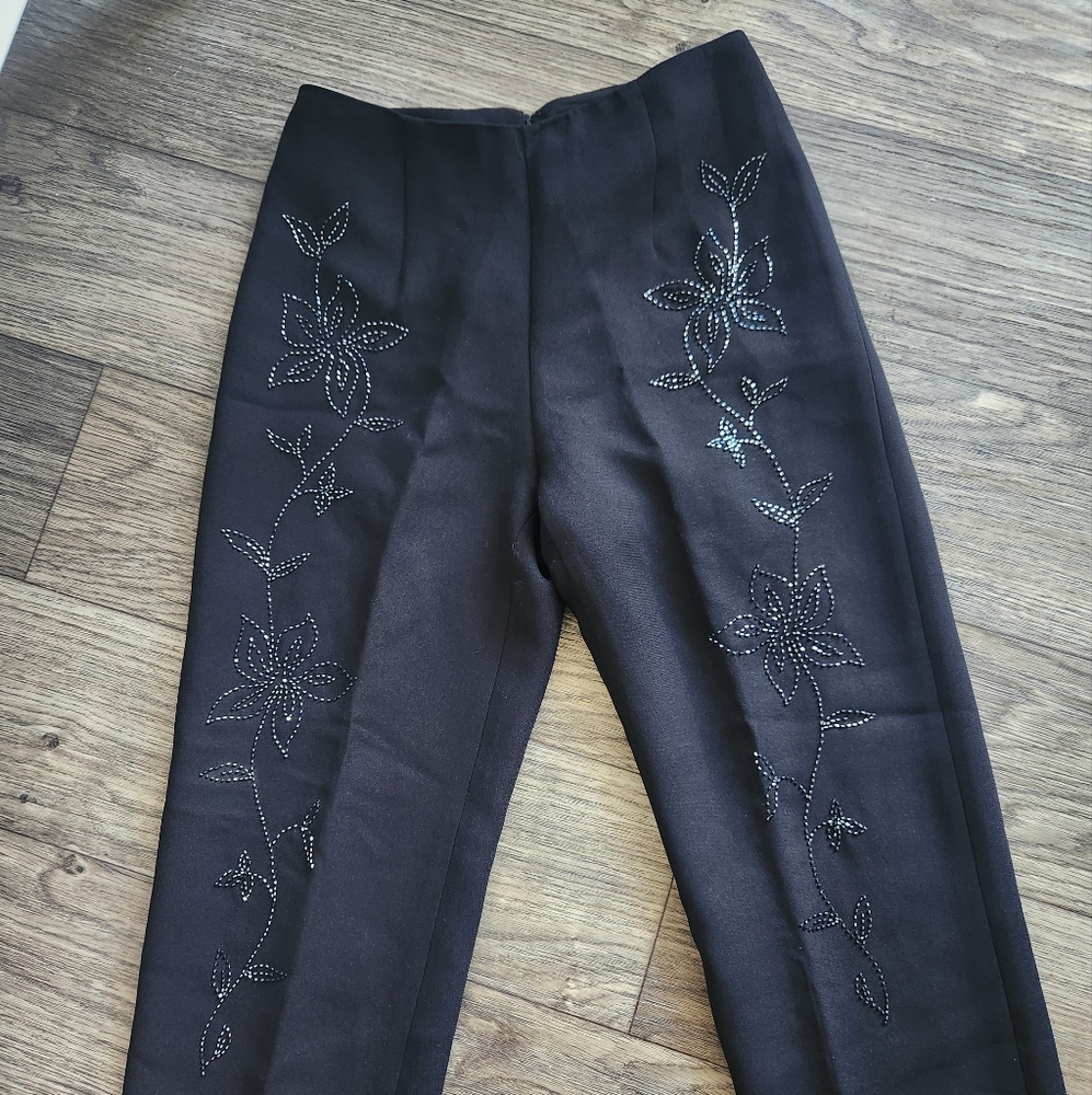 Niki Livas Y2K Black High-Waisted Straight Leg Embroidered Trousers Size 4